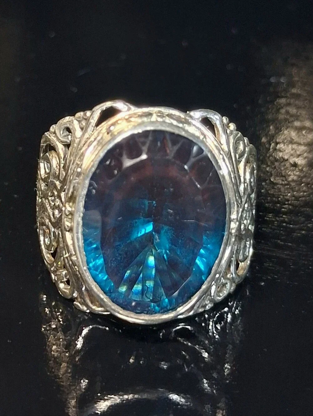 Capri Blue Quartz Bali Legacy Sterling Silver Ring Vintage Vibe Whimsigoth Sz 9